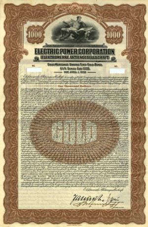 Electric Power Corporation 6.5% Uncancelled $1000 Bond
